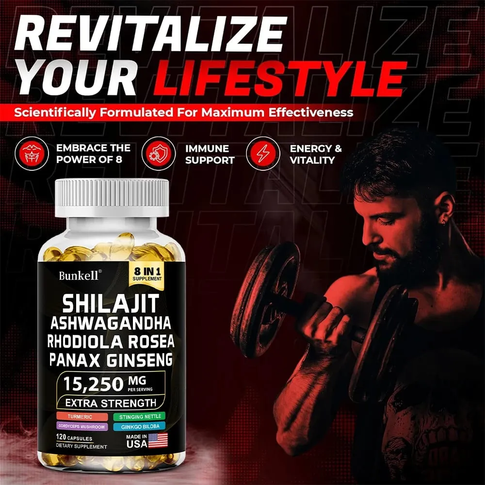8-IN-1 Shilajit Capsules Himalaya Supplement Supports Energy Endurance Muscle Building Immune Support