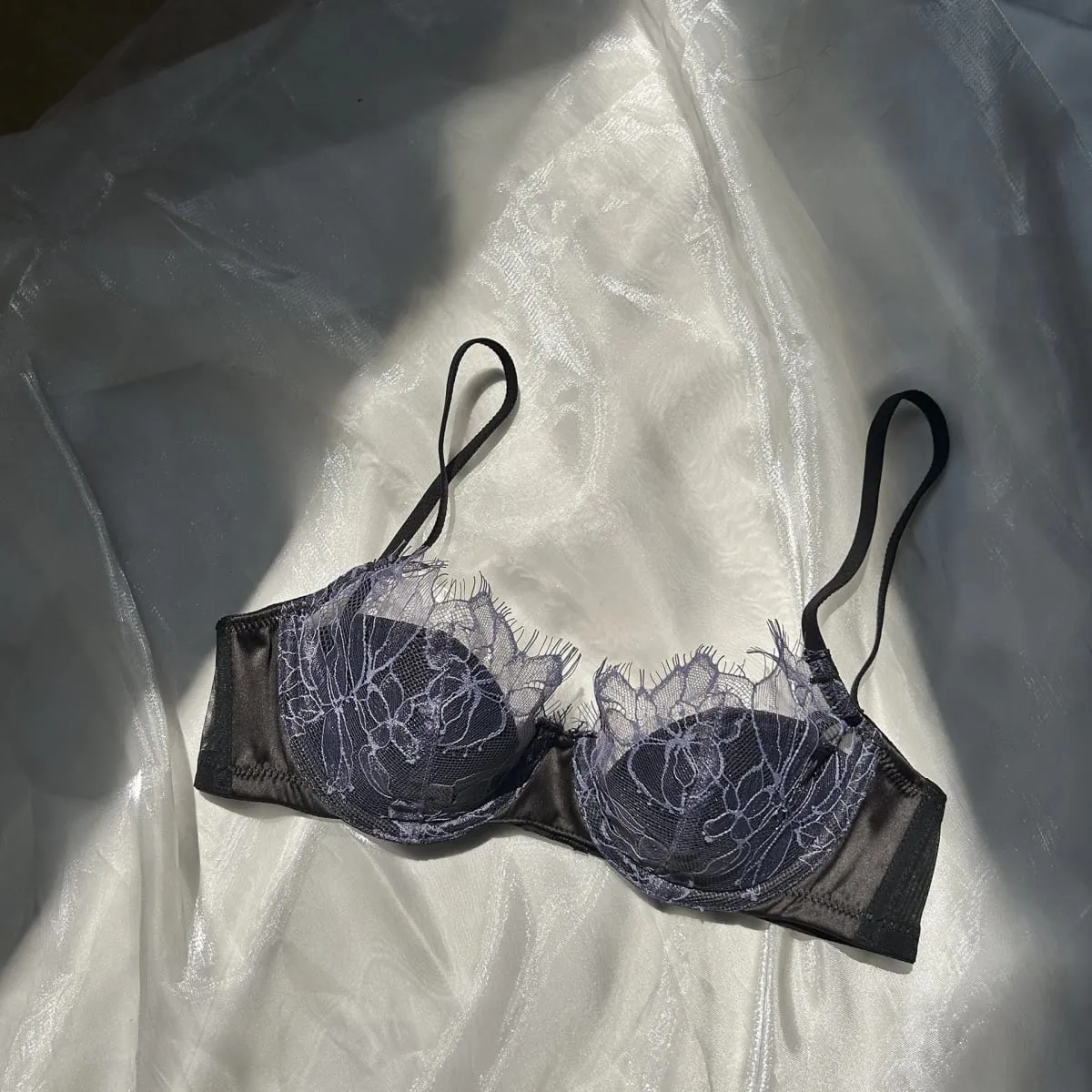 2 Pieces French Eyelashes Lace Underwear Set for Women Hollow 1/2 Thin Cup Push Up Bra Adjustable Strap Brassiere Lingerie — image 5