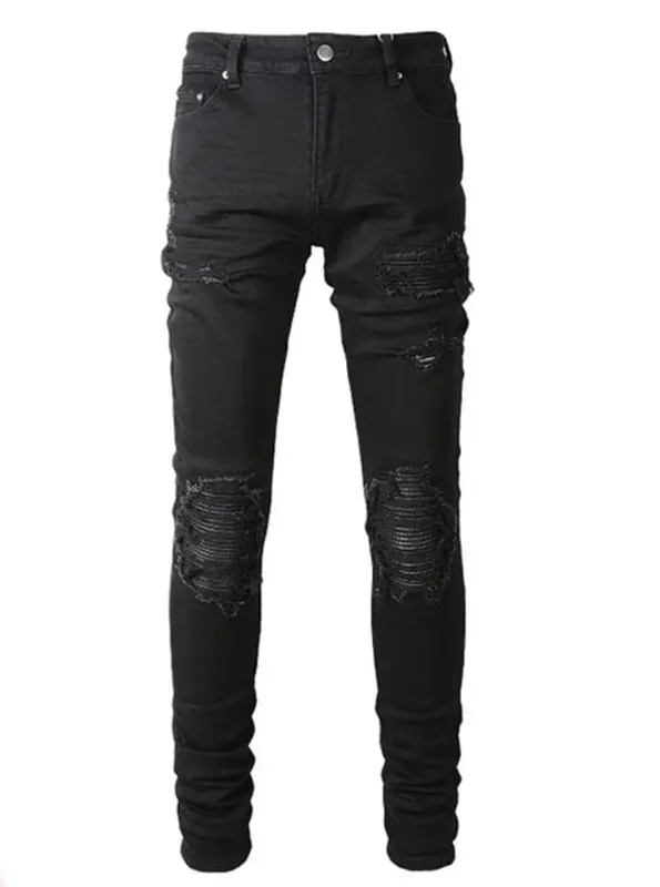 Skinny Hole Jeans for Men Vintage Pencil