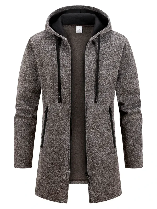 Men's Retro Zipper Jacket Mid Length Windbreaker Spring Autumn Winter Fleece Warm Jackets Fashion Casual Patchwork Yarn Coat