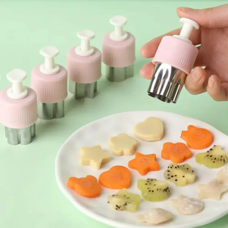 3/5/8Pcs Pressed Fruit Printing Cutting Flower Vegetable Kitchen Embossing Biscuit Cookie Cutting Mold For Kids Lunch Bento Box