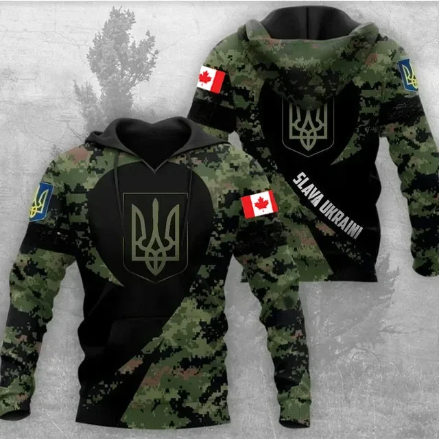 New Ukrainian national emblem Canada Flag Camo printed hoodies 3D Men Women casual pullover military hooded Sweatshirt clothing
