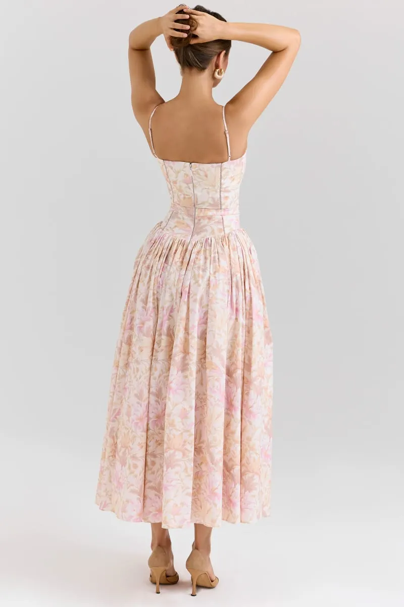 Suninbox Summer Print Strappy Long Dress A-line Casual Beach Vacation Dress for Women