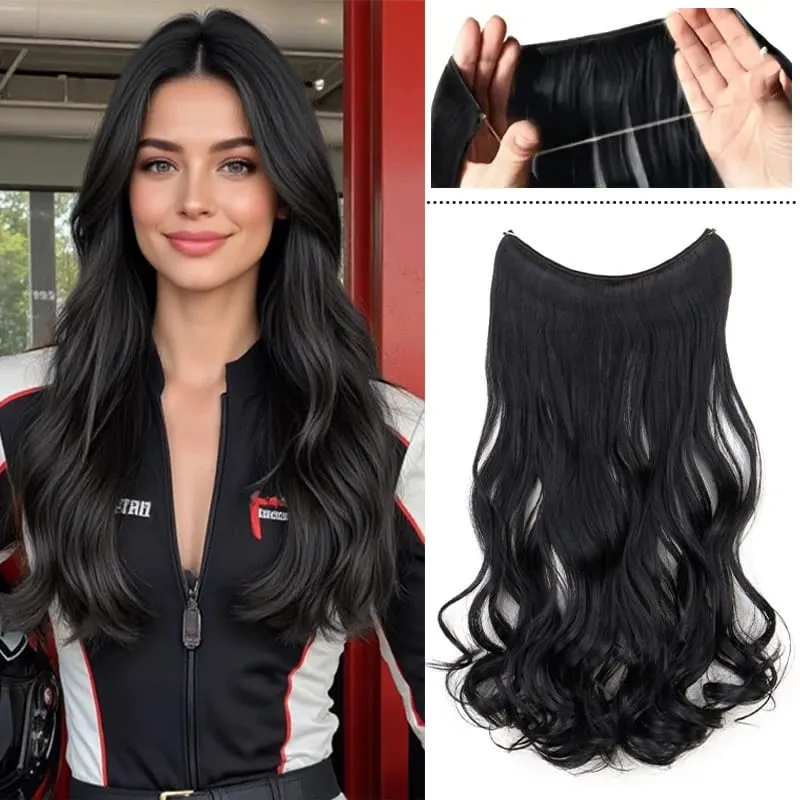 18Inch Synthetic Long Wavy Curly Hair Extension Invisible Fishing Line Soft Multi-Color Hairpiece for Women Daily Use