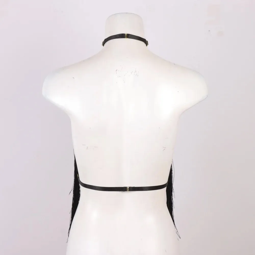 Women'S Black Tassel Halter Top-Adjustable Elastic Harness All-Season Wear Casual Attire Top Tassel Detail Top — image 6