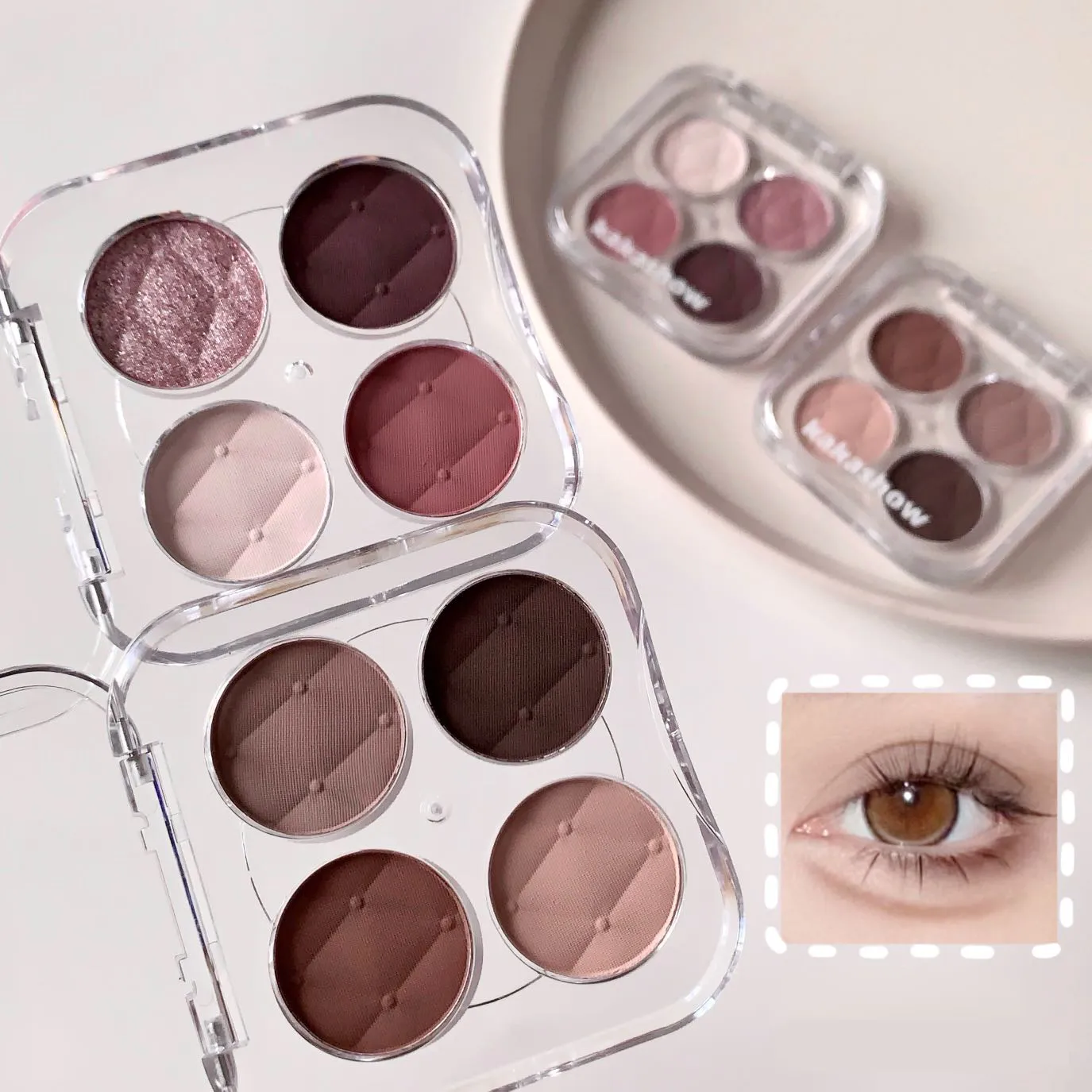 4 Color Eyeshadow Palette Shiny Peach Pink Eye Shadow Matte Milk Tea Eyes Makeup Palette Waterproof Glitter Shimmer Eye Cosmetic