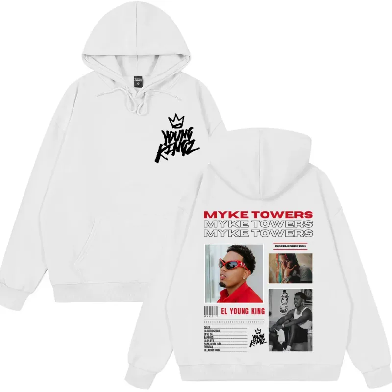 Myke Towers Young Kingz 2026 Album Tour Print Pullover Men Women Fashion Sweatshirts Winter Casual Long Sleeves Hip Hop Hoodie