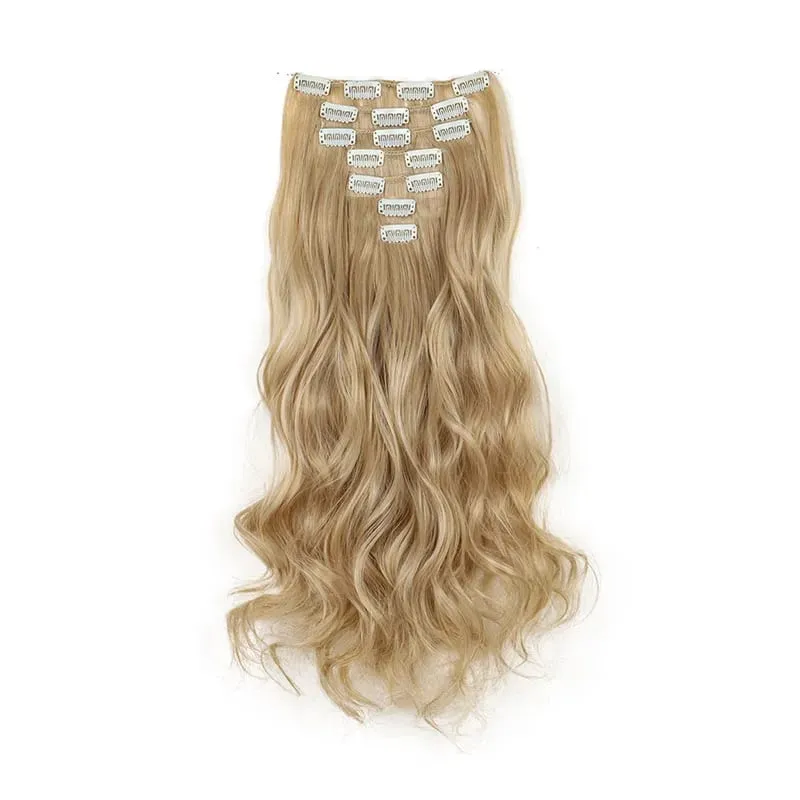 Clip In Hair Extensions 7 PCS Full Head 18Inch Long Curly Wavy Synthetic Hair Pieces Natural Wavy For Women GirlsHair cosplaywig
