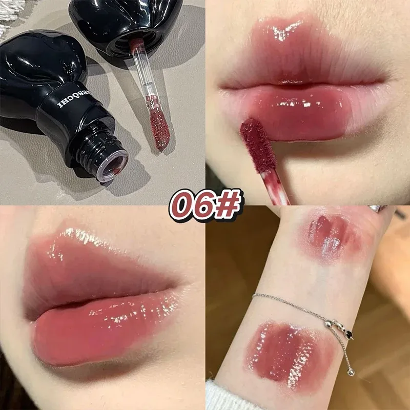 Tube d'arc miroir aqueux, teinte pour lèvres, gris doux, rose, brillant à lèvres hydratant, verre brillant, imperméable, lèvres charnues, cosmétiques