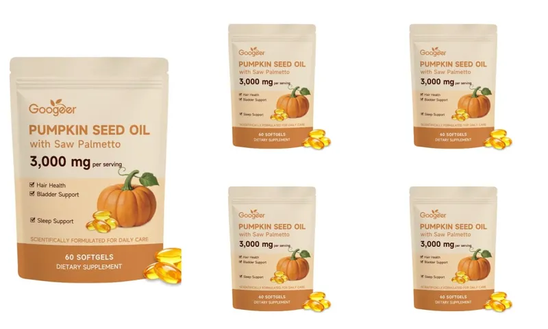Googeer Pumpkin Seed Oil Softgels with Saw Palmetto 3000mg Hair Health Bladder Comfort Sleep Support Supplement 60 Softgels