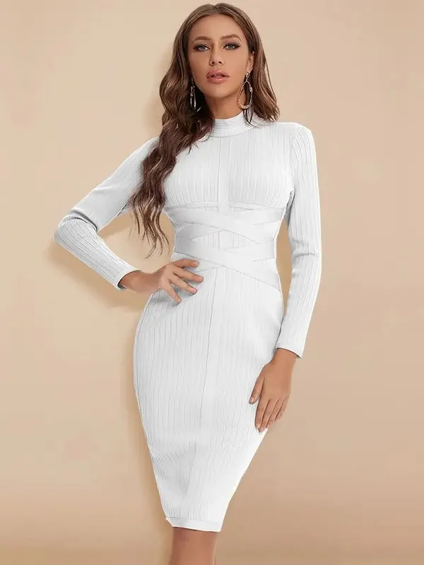 Szexi piros pólyás ruha 2023-as meztelen garbós hosszú ujjú irodai Bodycon ruha Cross Criss női Midi Vestidos Maxi XL