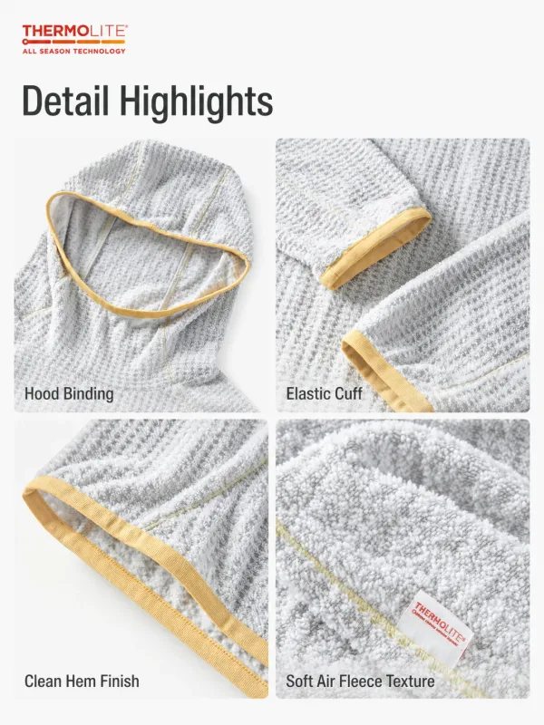 THERMOLITE® Men's Lightweight Air Fleece Hoodie Contrast Stitch Thermal Pullover Sweatshirt Quick Dry Outdoor Athletic Tech Top