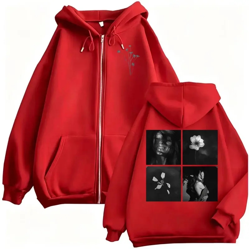 Ariana Grande Petal Album Merch Photo with Floral Sweatshirt Jacket Coat Men Women Fashion Aesthetic High Quality Zip Up Hoodies