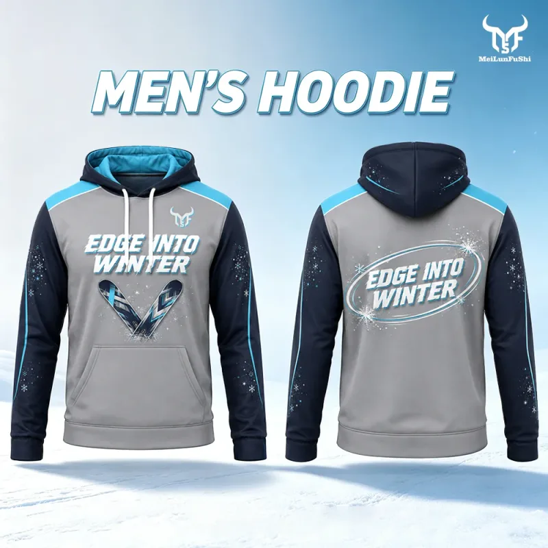 New Snowflake Ski Print Men's Hoodie Outdoor Sports Casual Sweatshirt With Pocket Stylish Color‑Block Long Sleeve Pullover Tops — image 2