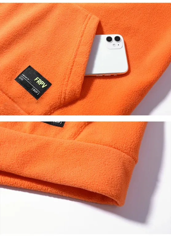 Men's Polar Fleece Sweatshirt Solid Color Street Style Autumn Winter Hood Sports Windproof Oversized High Collar Hoodie 5XL