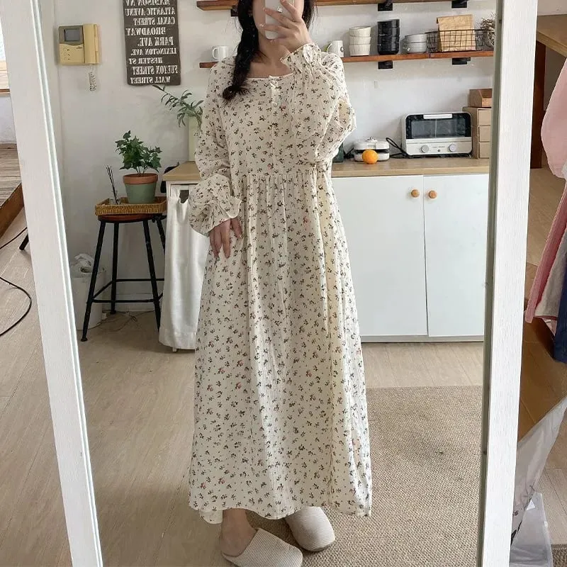 モスリン綿 100% ガーゼ女性のためのドレス長袖ボタンアッププリントファッションカジュアルシックな特大ルーズ女性 Vestidos Mujer