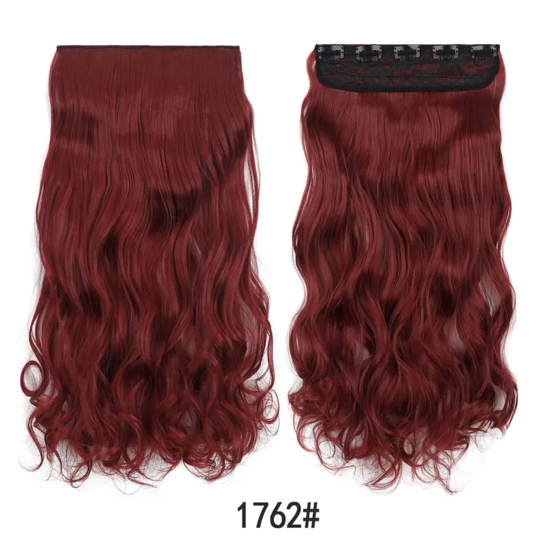 Jeedou Colorful Wavy Hair Clip in Hair Extensions One Piece 5 Clips Synthetic Red Blue Women's Hairpieces