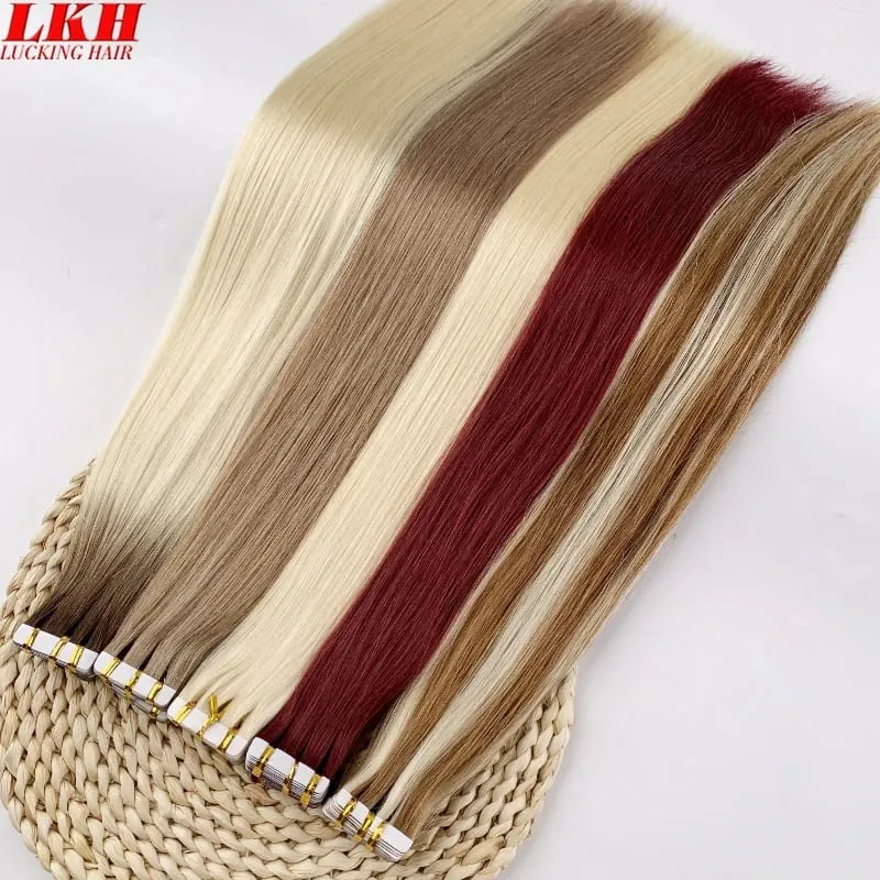 Luckinghair Wholesale 100% Virgin Double Drawn Straight Invisible Human Hair Tape in Extensions Wave Style
