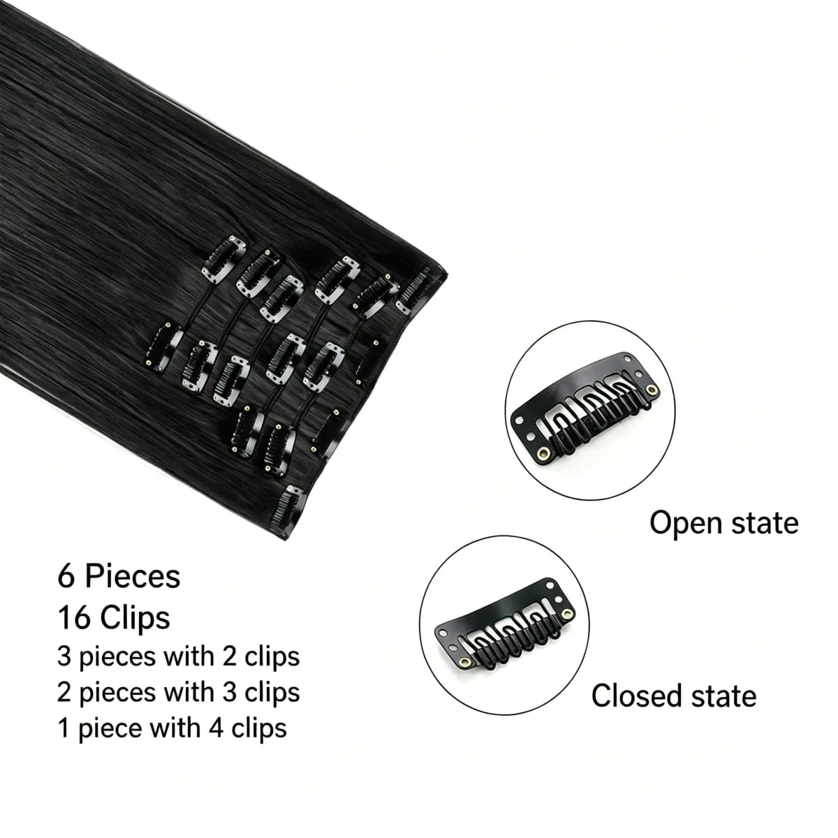 24Inch 16 Clips in Hair Extensions Long Straight Hairstyle Blonde Black Hairpieces Heat Resistant False Hair Daily Use Cosplay