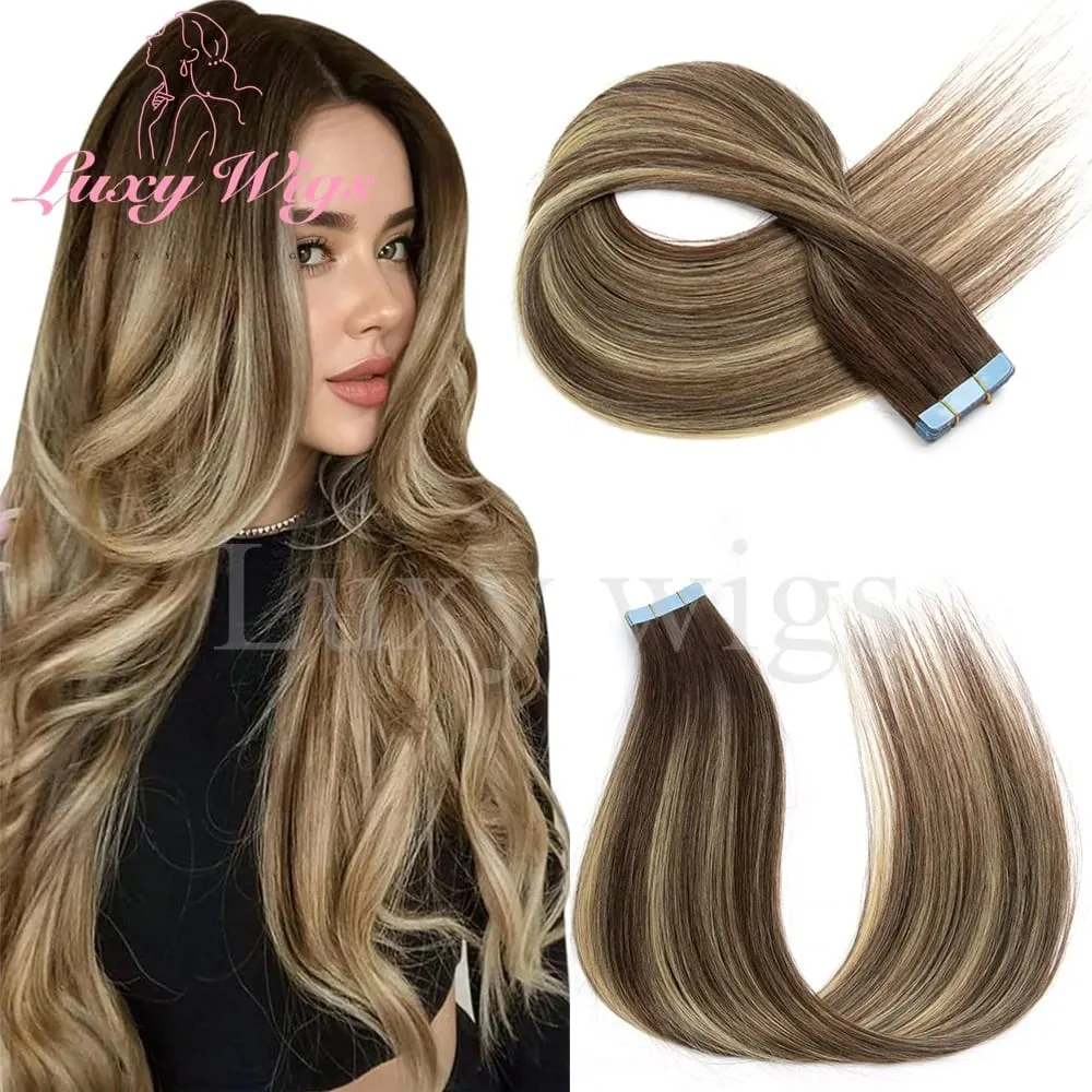 Highlights Blonde Tape in Hair Extensions Human Hair Straight Black Blonde Seamless PU Skin Weft Tape In Hair Extensions 20PCS