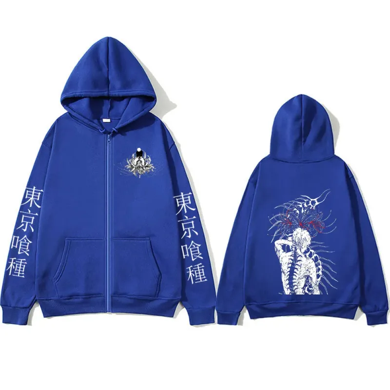 Anime Tokyo Ghoul Ken Kaneki Graphic Zipper Hoodies Men Women Fashion Zip Up Hooded Sweatshirts Long Sleeves Jacket Caots Hoodie