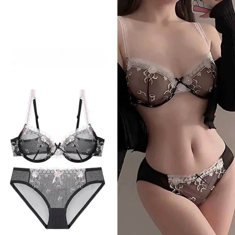 Delicate French Lace Lingerie Set White Mesh Embroidery Push‑Up Bra Panty Suit Plus Size Ladies Daily Wear Intimates