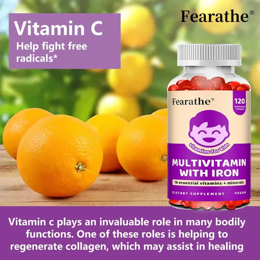 Kids Multivitamin Softgels with Iron Zinc & Biotin Daily Nutritional Supplement for Kids’ Growth Immune & Brain Support