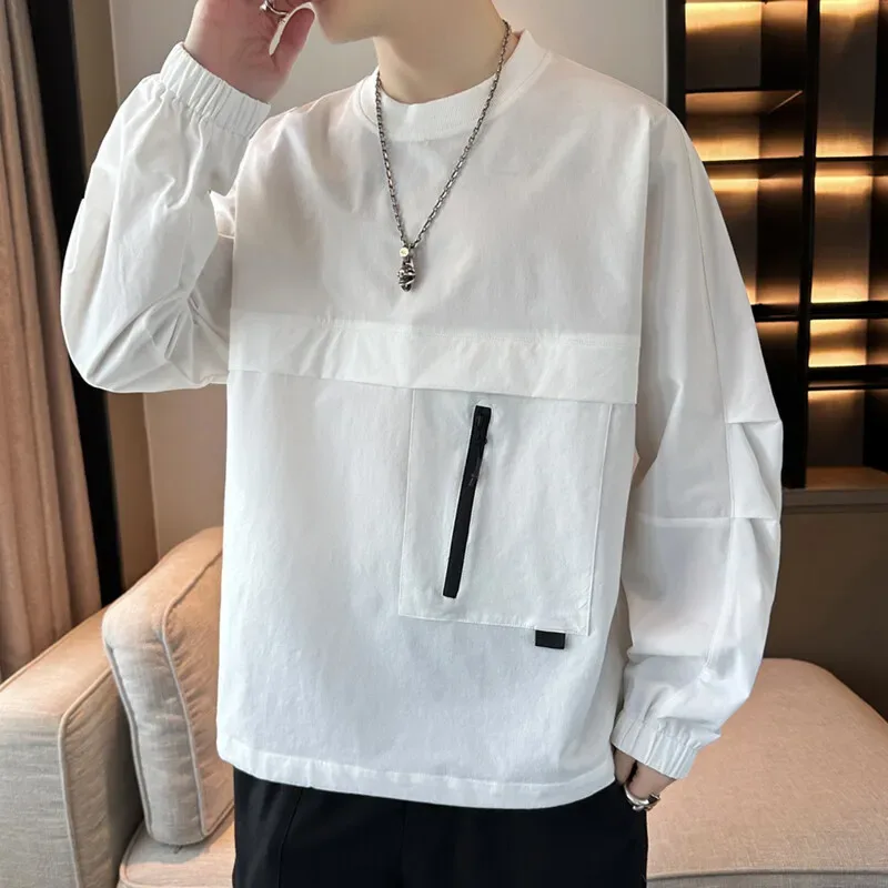 Afslappede lette og åndbare trøjer til mænd Forår Sommer Nylon Pull On Hættetrøjer Streetwear Solid Top Sweatshirts Tøj