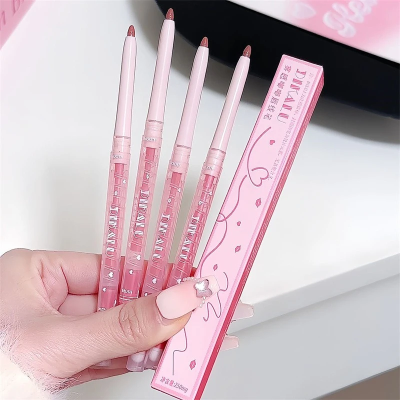 2 Color Matte Lipliner Pencil Nude Lip Liner with Lip Brush Waterproof Natural Peach Pink Lipstick Pencil Contour Lips Makeup