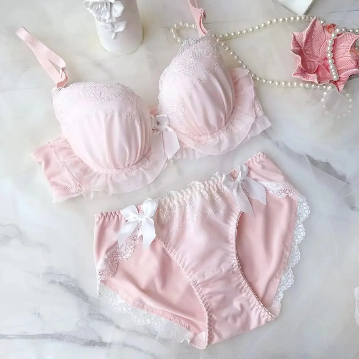 Soutien-gorge brodé push up pour femmes, bonnets fins, style collégial, pour étudiantes, filles, mignon, rassemblé, sous-vêtements sexy, ensemble de soutien-gorge