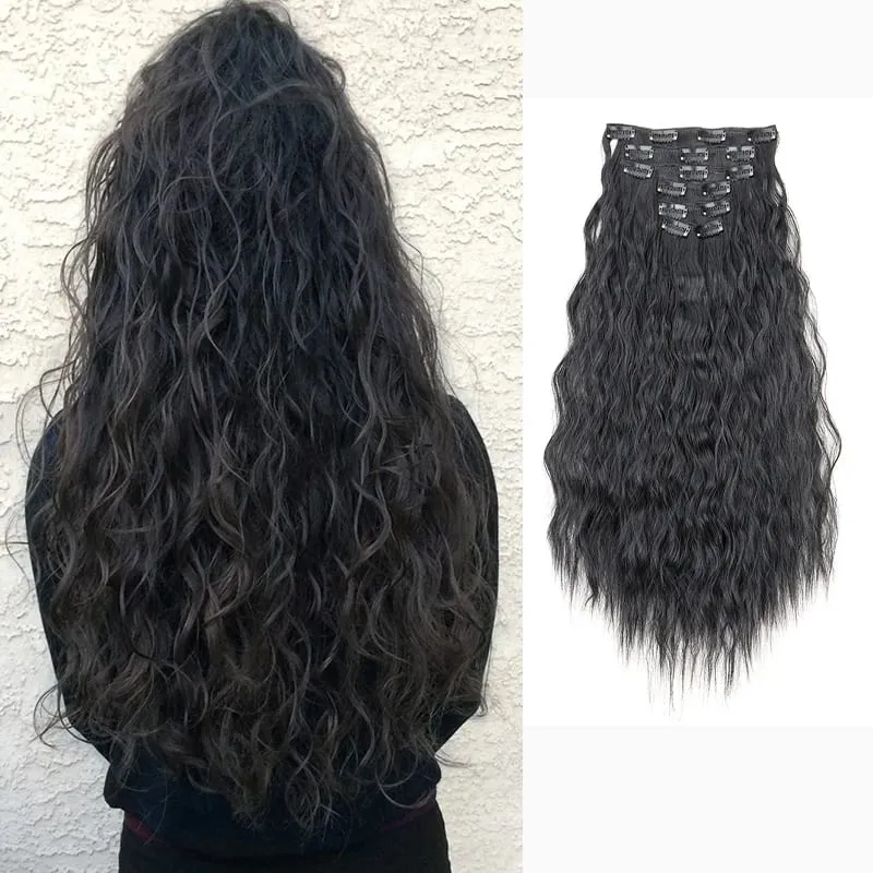 24Inch Synthetic Long Kinky Curly Clip-in Hair Extensions for Women High-Temperature Fiber Fluffy Hairpiece Everyday Wear