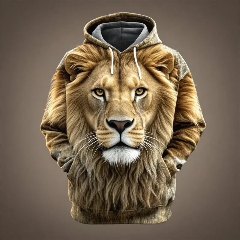 3D Lion Graphic Printed Men's Hoodie Fashion Street Hooded Sweatshirt Summer Autumn Oversized Tracksuit Pullover Casual Hoodies