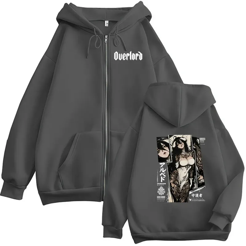 Anime Overlord Albedo Zipper Hoodie Japanese Manga Harajuku Long Sleeve Sweatshirt Men Women Pullover Jacket Hoodies Streetwear