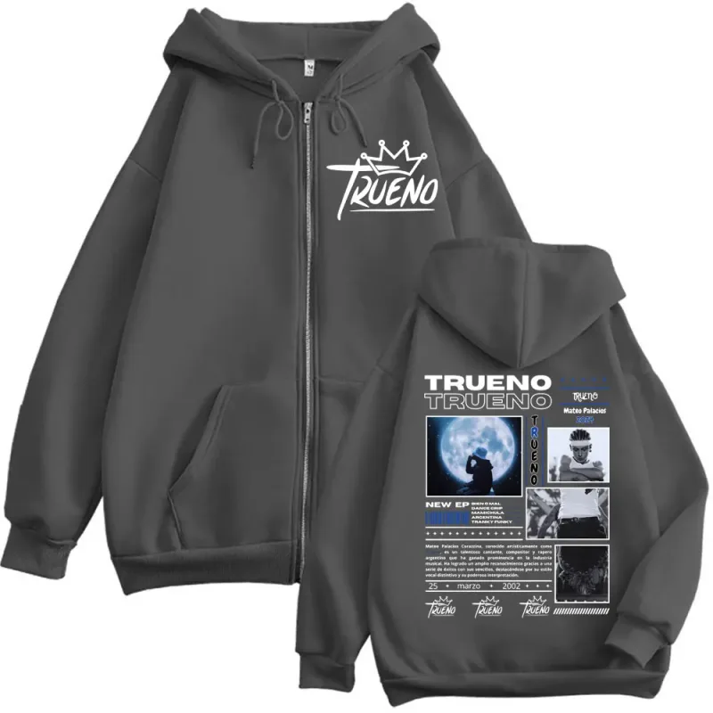Rapper Trueno Double Sided Print Zipper Hoodie Lalaki Babae Harajuku Hip Hop Zip Up Sweatshirts Kaswal Fashion Oversized Pullover