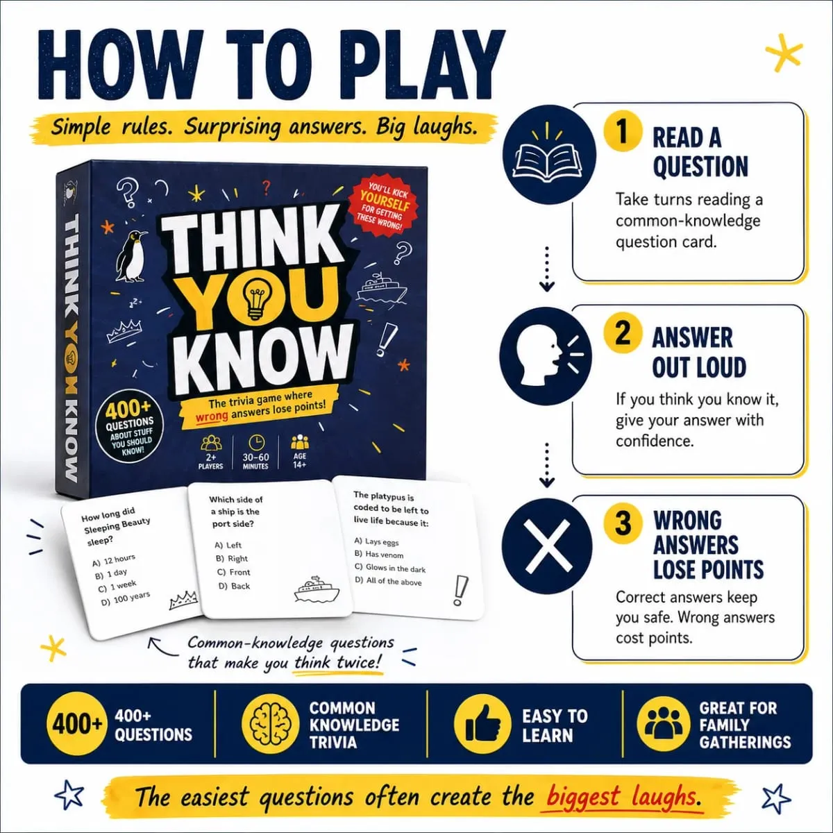 Funny Trivia Card Game Everyday Knowledge Challenge Brain Teaser Party Game Fast Thinking Question 400 Questions 110 Cards