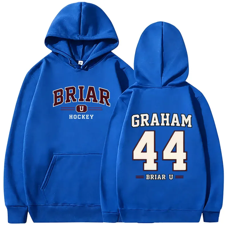 Di Luar Kampus Briar University Hockey Graham 44 Hoodie Grafis Pria Wanita Vintage Kaus Kebesaran Pria Fashion Pullover Hoodies