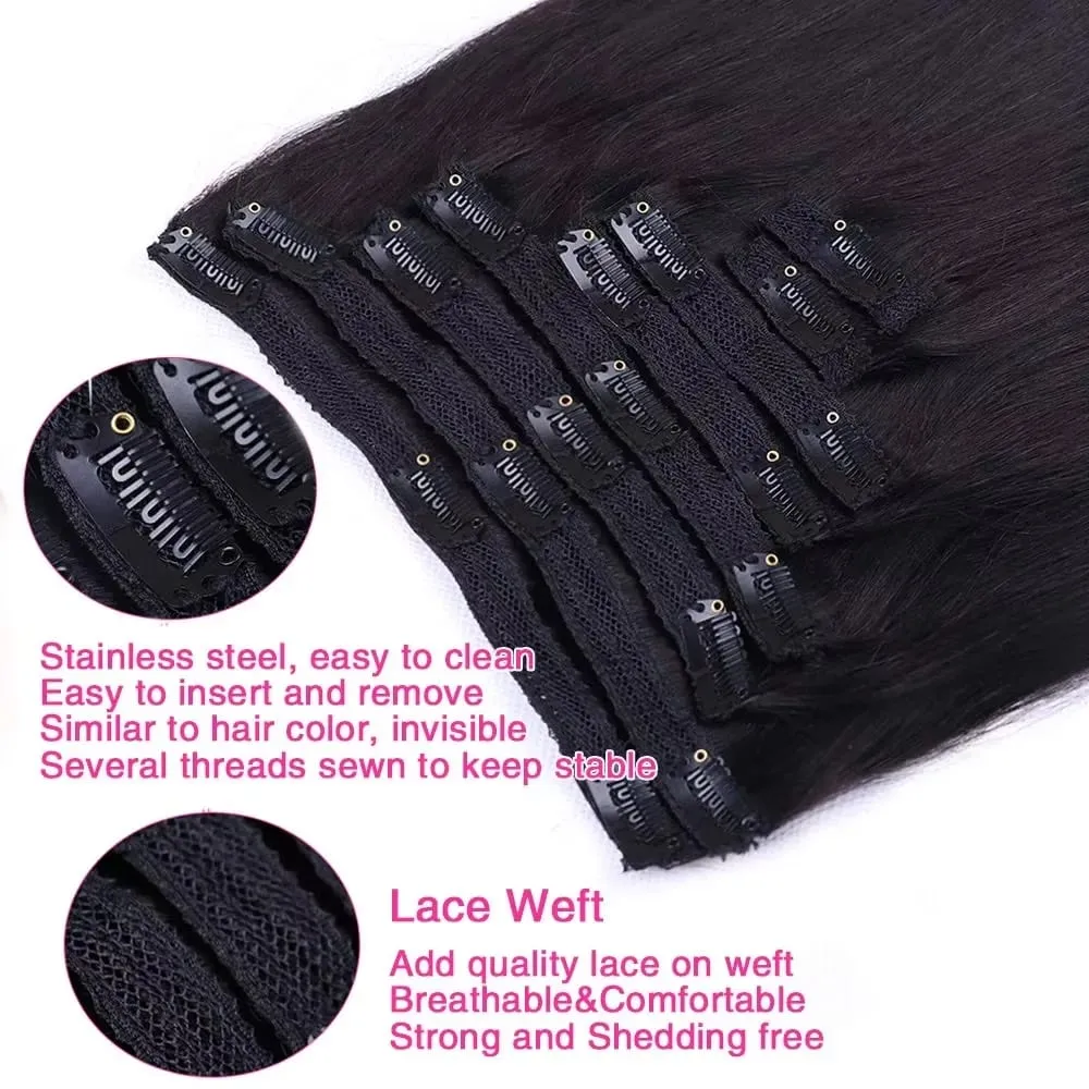 Clip in Hair Extensions Real Human Hair 26 Inch 120g Invisible Seamless Straight Remy Human Hair Clip in Extensions 1B Black — image 4