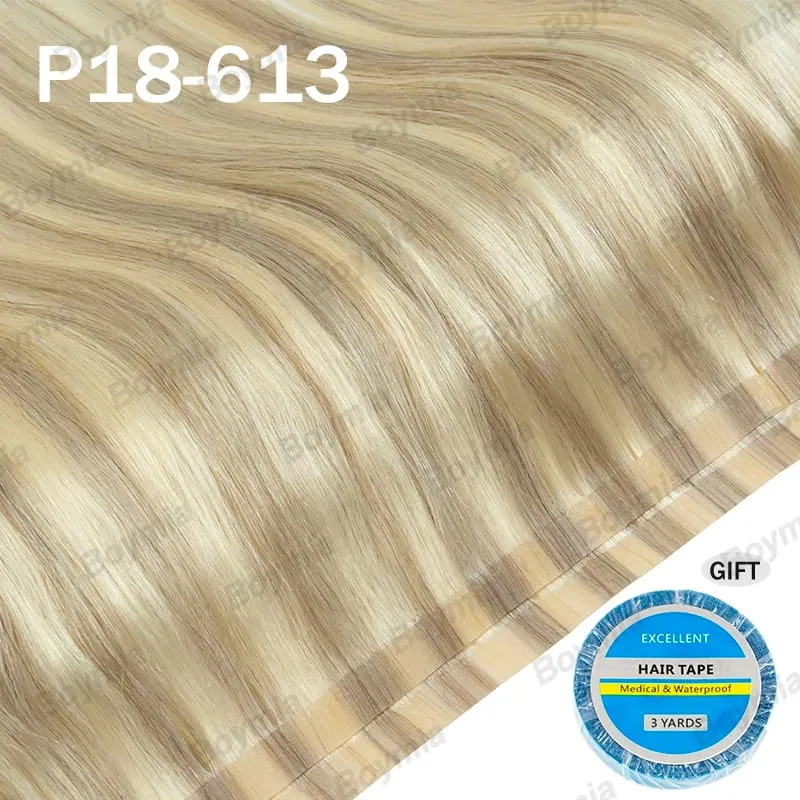 Tape In Weft Hair Extensions Human Hair PU Long Weft Tape In Hair Extensions Real Human Hair Silky Easy to Use Remy 12-20 inch