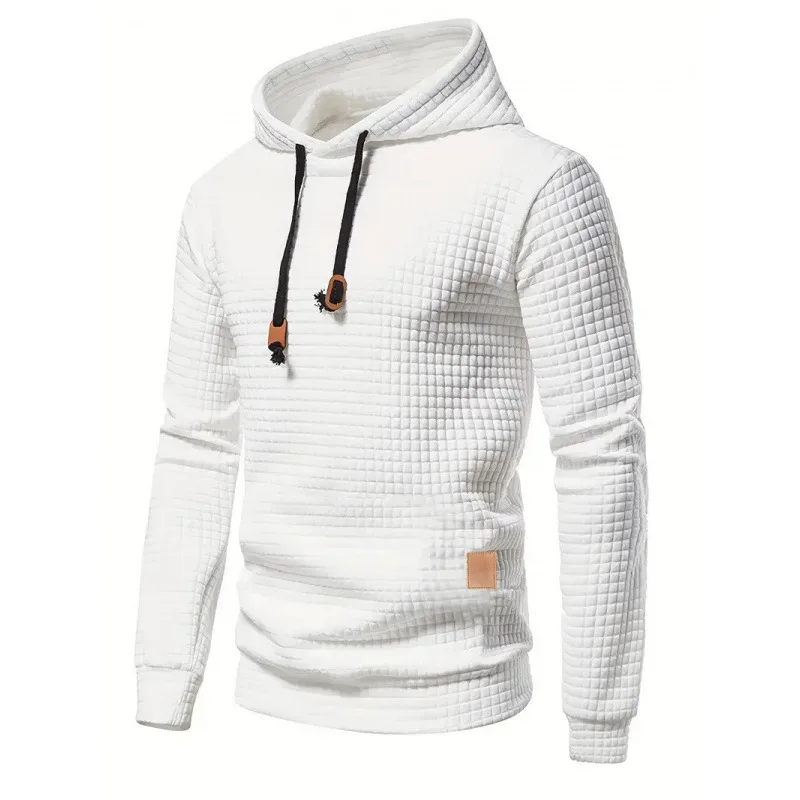 Men's Autumn Winter Jacquard Plaid Hoodie Long Sleeve Casual Pullover Fitness Running Sports Hooded Jacket Activewear Sweatshirt