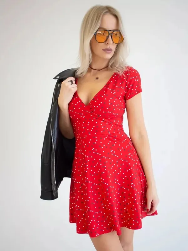 Summer Dresses For Woman New Fashion Sexy V-neck Floral Dress Short-sleeved Temperament Vestidos Slim Vacation Trendy All-match