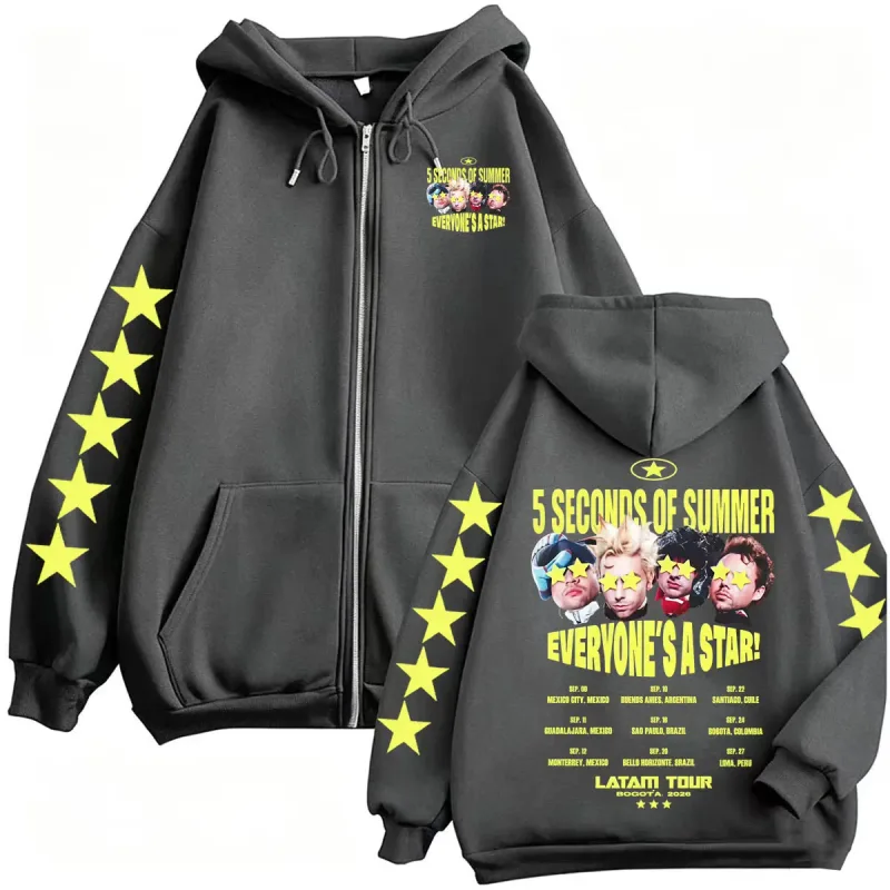 5 Seconds of Summer Everyone's A Star Latam Tour 2026 Zipper Hoodies Men's Harajuku Gothic High Quality Sweatshirts Jacket Coats — image 4