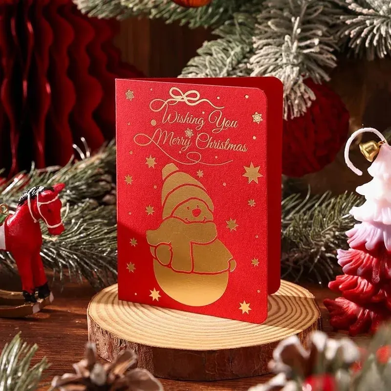 10Pcs Vintage Gold Foil Christmas Folding Greeting Cards Multi Pattern Blessing Holiday Cards New Year Postcard Gift Cards