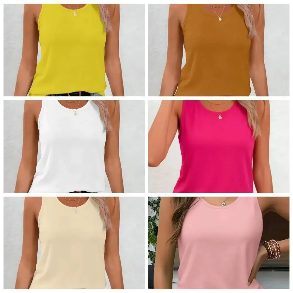 Fashion Sleeveless Women's Tank Top Quick Dry Breathable Casual Camisole Round Neck Solid Color Vest Top Spring Summer