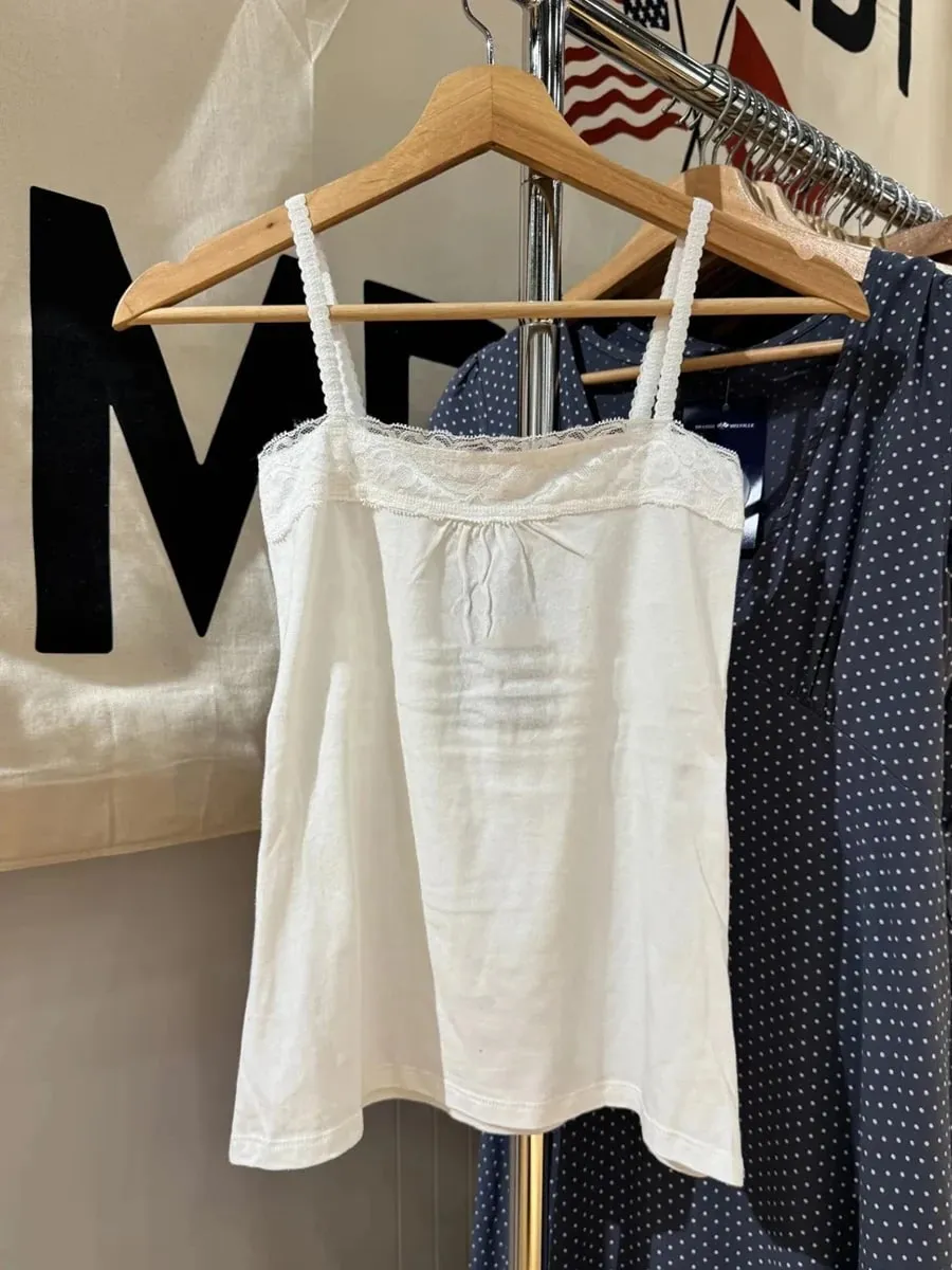 Lace Trim Strapless Tops Women Cotton Soft Slim White Sexy Sleeveless Camisole Sweet Cute Chic Tank Tops Y2K — image 8