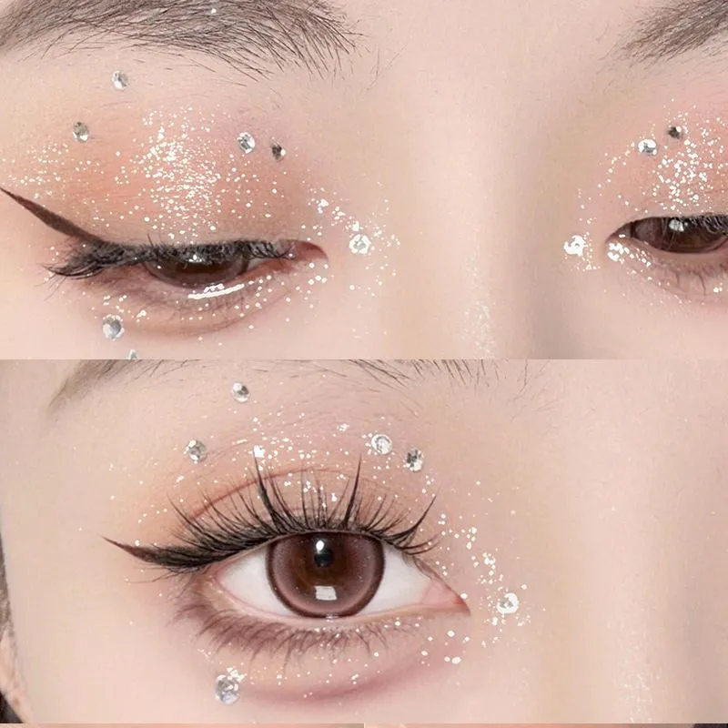 3 Colors Glitter Eyeshadow Palette Mini Shimmer Diamond Sparkle Eye Makeup Fine Sequins Long Lasting for Daily Dating Party
