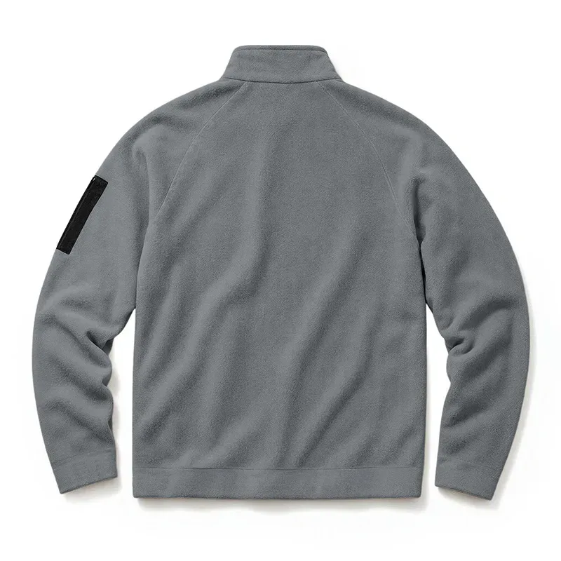 Men Fleece Stand Collar Sweatshirt Diagonal Zipper Arm Pocket Long Sleeve Loose Casual Pullover Autumn Winter Outdoor Tops