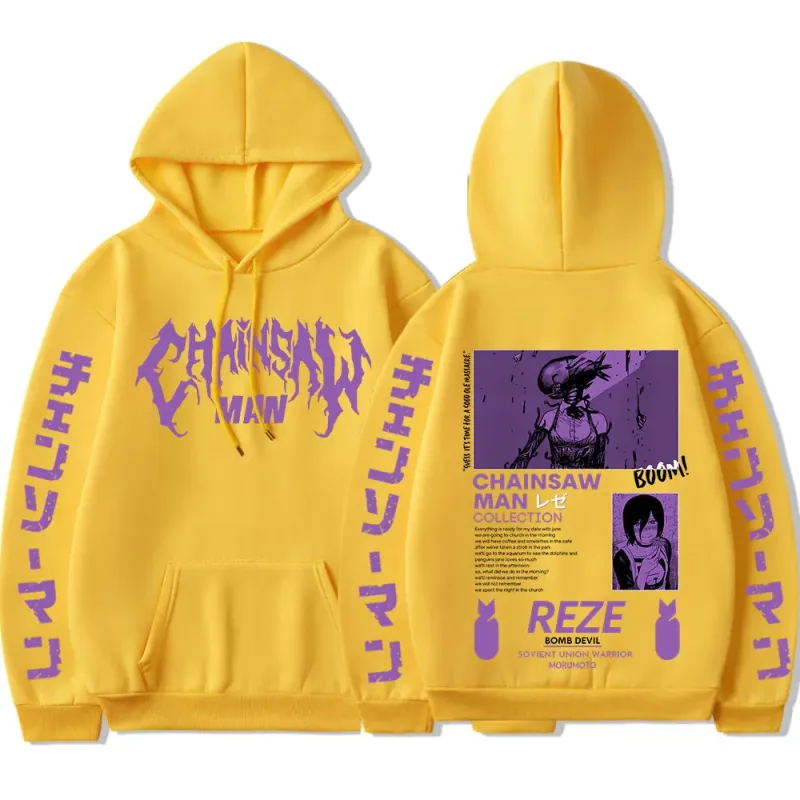Anime Chainsaw Man Reze Harajuku Manga Graphic Hoodies Vintage Oversized Hooded Long Sleeves Cotton Hoodie Men Women Clothes