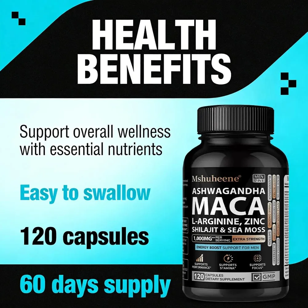 Enhancing Supplement Blend - L-Arginine + Maca + Ashwagandha Stamina Muscle Growth Vascular Function Blood Circulation