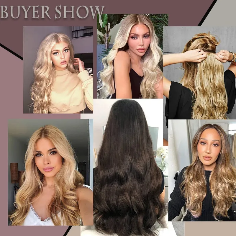 Long Wavy 5 Clip In Hair Extension Mga Synthetic Fiber Hairpieces na 22/32'' Black Blonde Mixed color False Hair Daily Use