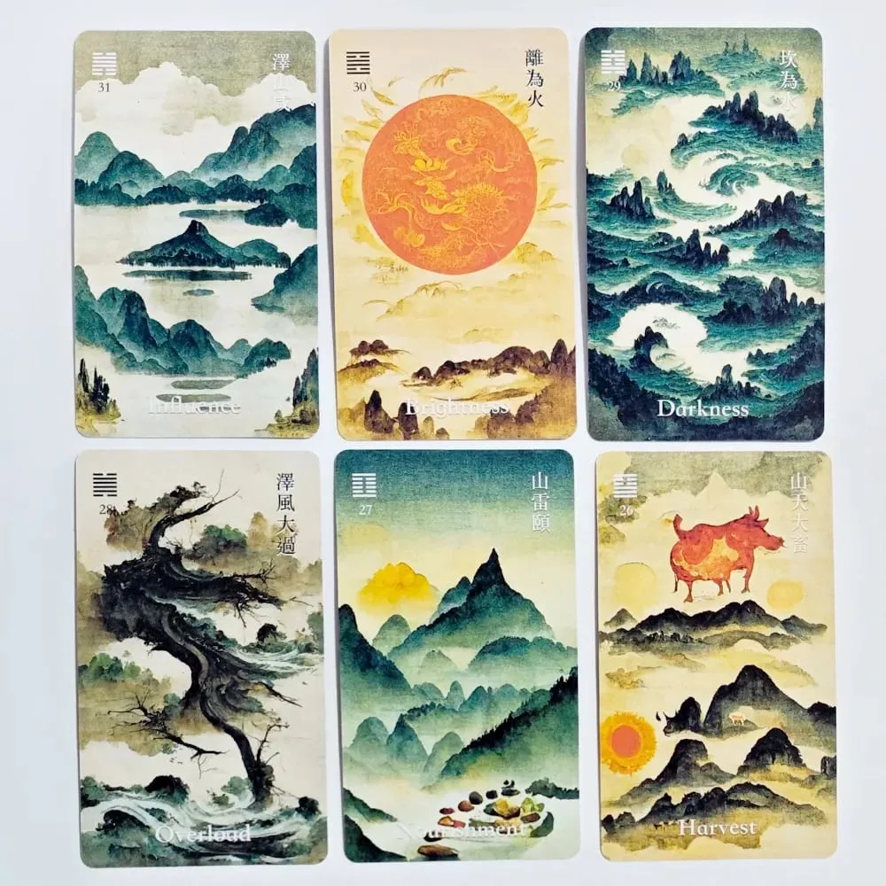 64Cards I-Ching Oracle Deck Traditional Ink Art Style Chinese Divination Tool for Spiritual Guidance and Meditation 10.3*6cm